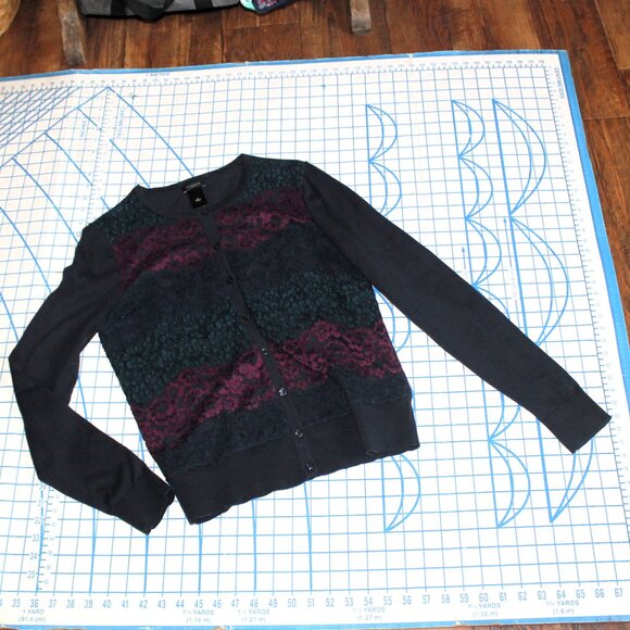Ann Taylor Factory Navy Blue Lace Front Cardigan Sweater, Small - Picture 5 of 8